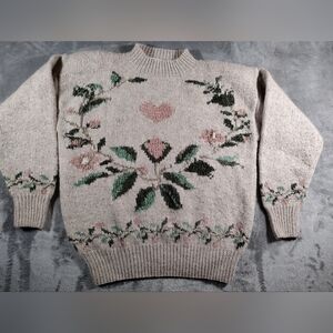 Vintage Studio Michelle Stuart Wool Blend Heart Sweater Handknit Medium SNAGS